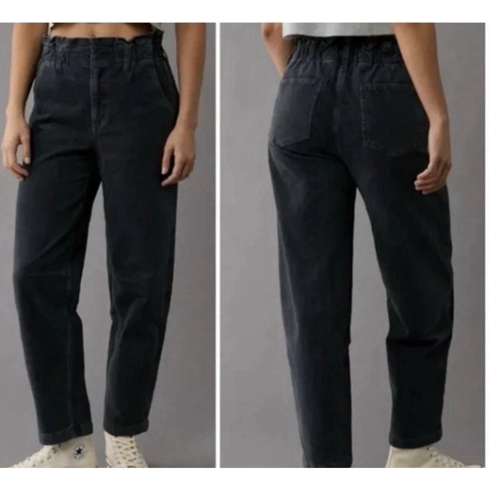 American Eagle Women's Gray Paper Bag Waist Barrel Corduroy Pants Sz 12 Long